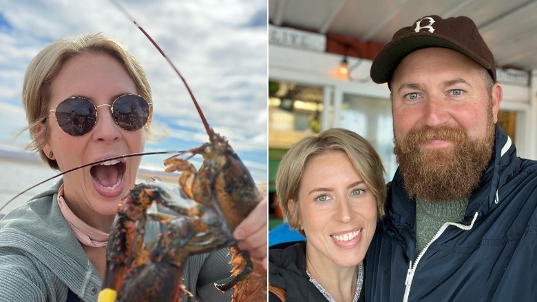 Erin Napier holding a lobster; Ben and Erin Napier smiling