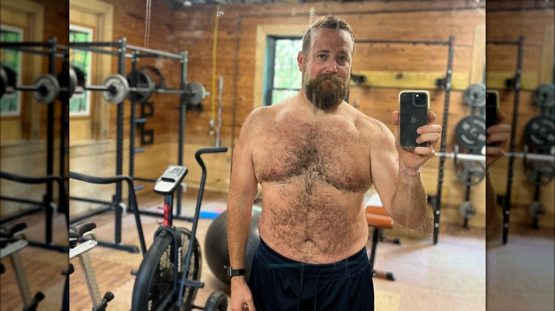 Ben Napier poses shirtless in gym