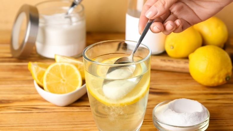 Water, baking soda, lemon