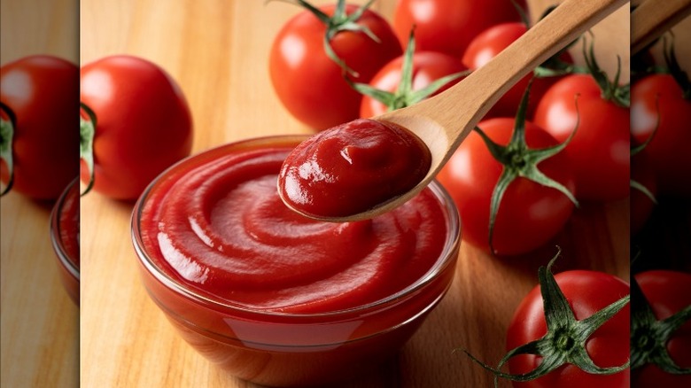 Bowl of ketchup, tomatoes