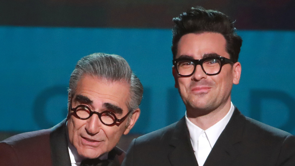 Eugene Levy and Dan Levy on stage