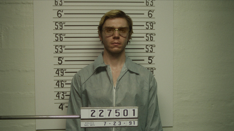 Evan Peters in character as Jeffrey Dahmer