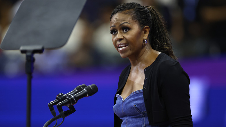 Michelle Obama talking at an event