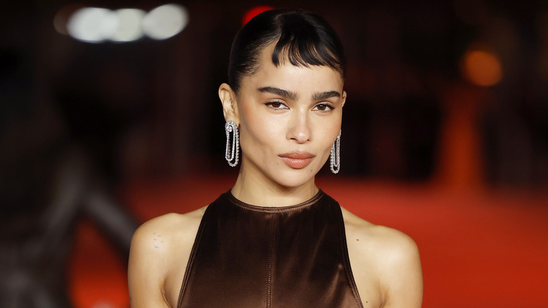 zoe kravitz poses on the red carpet