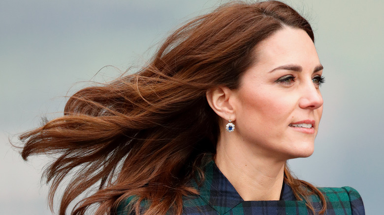 Princess Catherine with hair blowing in the wind 