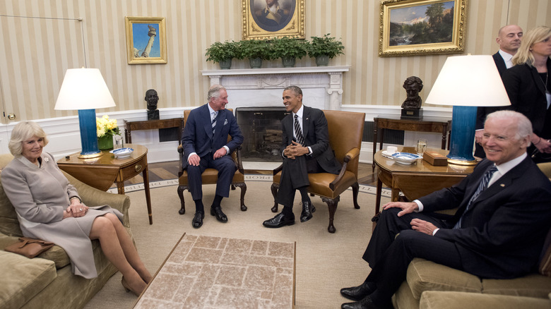 Camilla, King Charles, Barack Obama, and Joe Biden in Oval Office