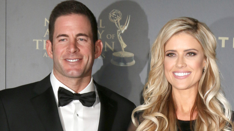 Tarek El Moussa and Christina Hall smile at the 44th Daytime Emmy Awards Press Room (2017)