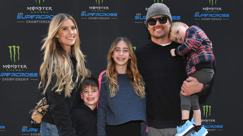 Christina Hall, son Brayden, daughter Taylor, son Hudson, and husband Josh Hall attend Monster Energy Supercross Celebrity Night (2023)