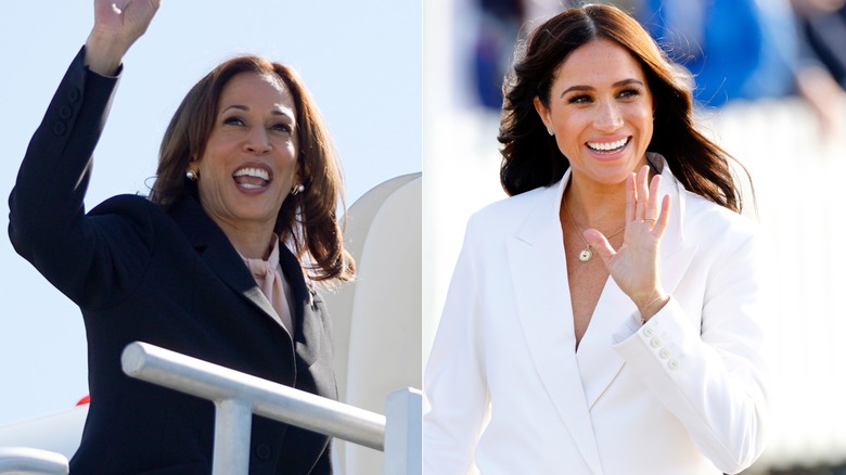 Kamala Harris and Meghan Markle waving