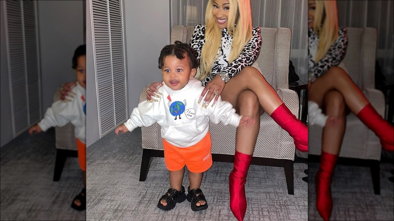 Nicki Minaj smiling with her son