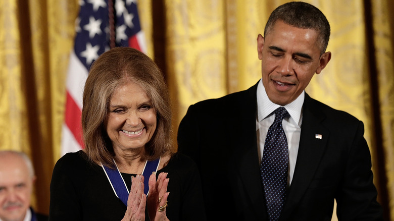 Gloria Steinem with President Barack Obama