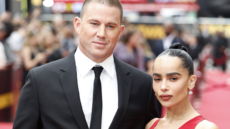 Channing Tatum and Zoe Kravitz posing together on the red carpet