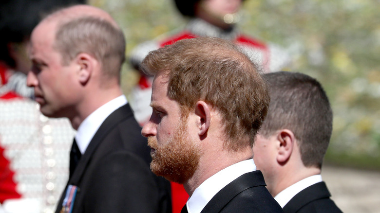 Prince William and Prince Harry at a funeral 