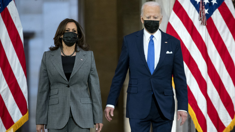 Joe Biden and Kamala Harris walking 