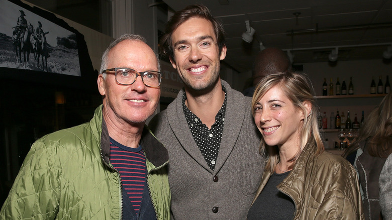 Sean Douglas, Rachel Bartov, and Michael Keaton smiling