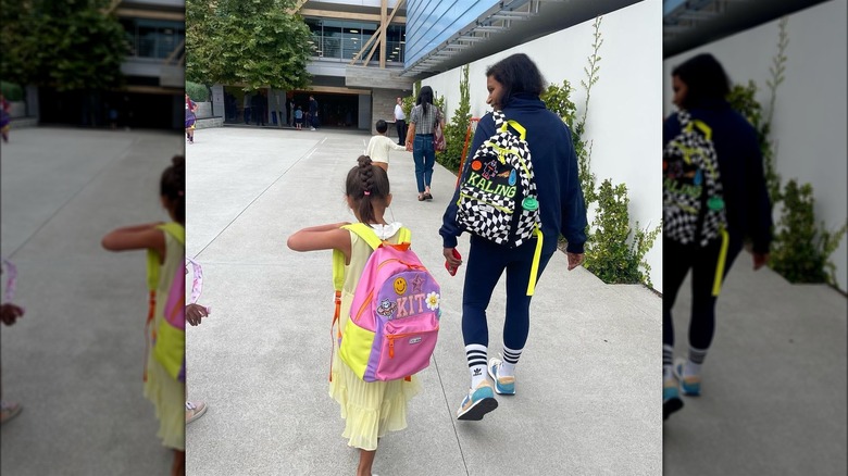 Mindy Kaling walking with daughter Katherine