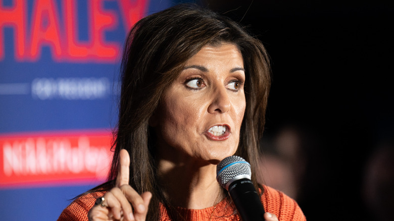 Nikki Haley speaks during a campaign event