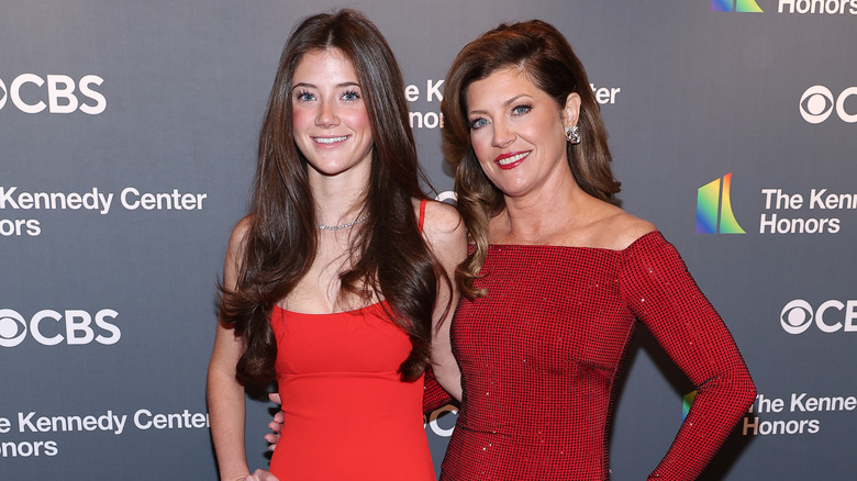 Norah O'Donnell and daughter Grace Tracy red dresses