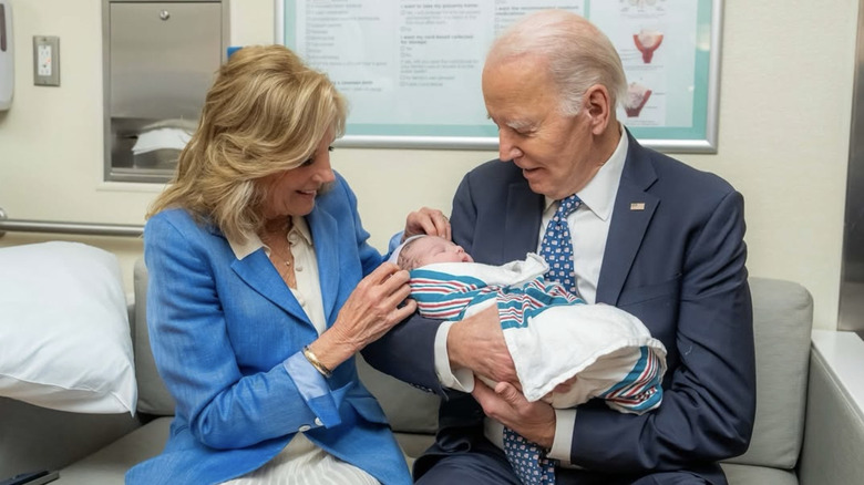 Jill and Joe Biden hold their first great-grandchild, William Brannon Neal IV