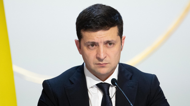 Volodymyr Zelenskyy talking at conference 