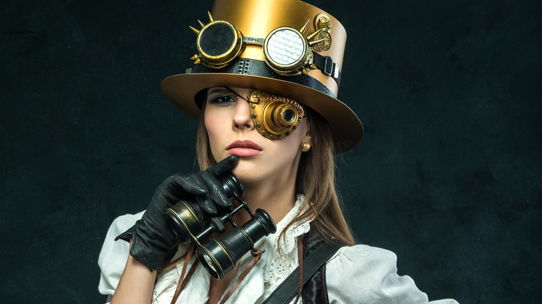 Steampunk woman with binoculars