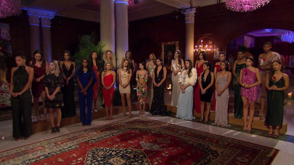 The Bachelor contestants at a rose ceremony