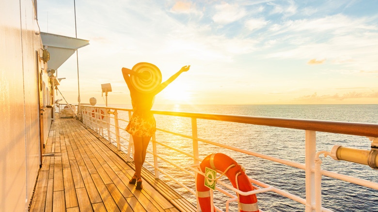 Woman stretching on cruise ship