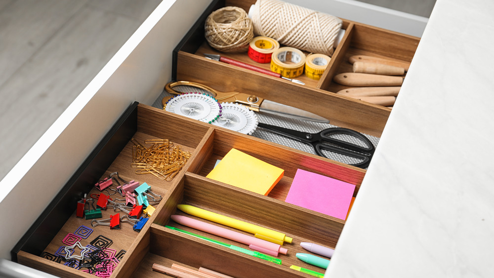 craft supplies in a drawer