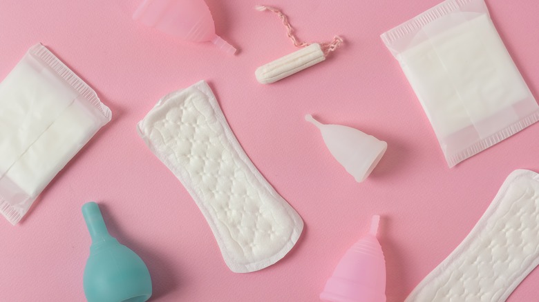 Feminine hygiene products flatlay