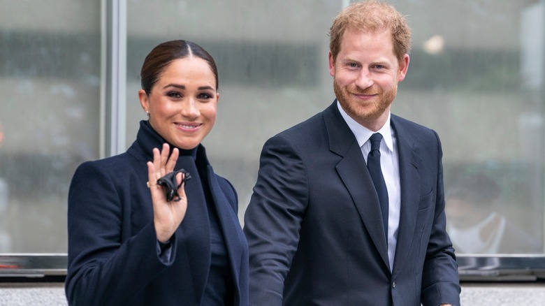 Meghan Markle and Prince Harry greeting the press 