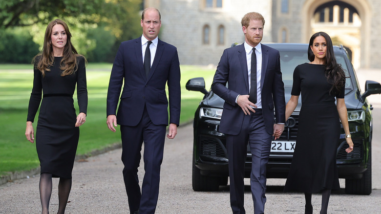 Kate Middleton, Prince William, Prince Harry and Megan Markle walking