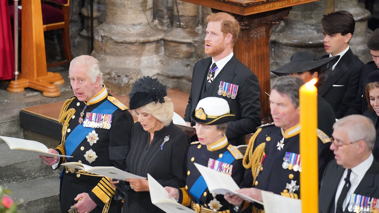 Prince Harry sitting behind King Charles at funeral