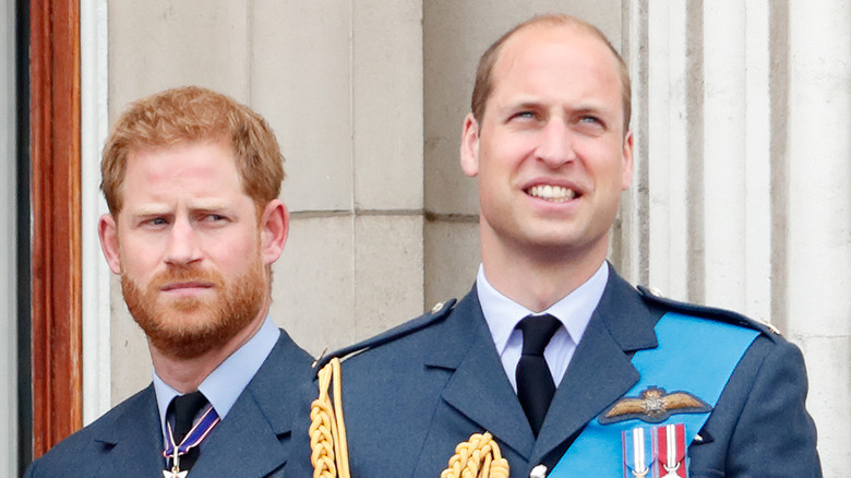 Prince William and brother Prince Harry on the balcony of Buckingham Palace. 