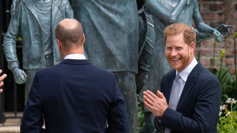 Princes William and Harry at Diana's statue unveiling