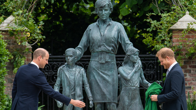 Princes William and Harry at Diana's statue unveiling