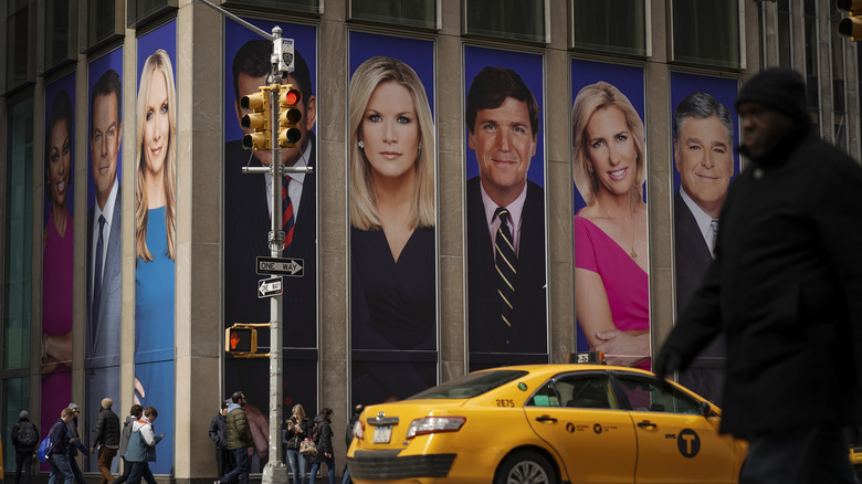 Fox News building displaying anchors' photos