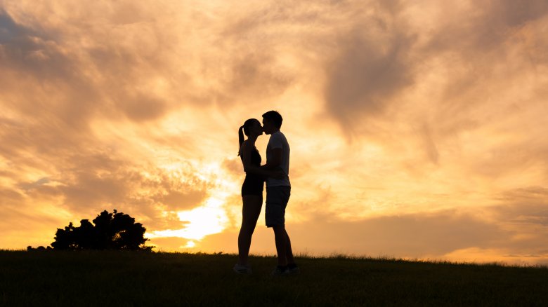 A silhouette of a couple