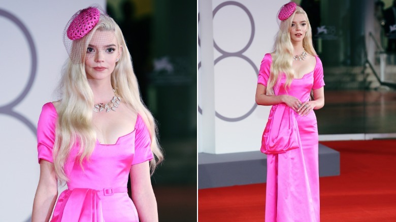 Anya Taylor-Joy wearing a bright pink gown 