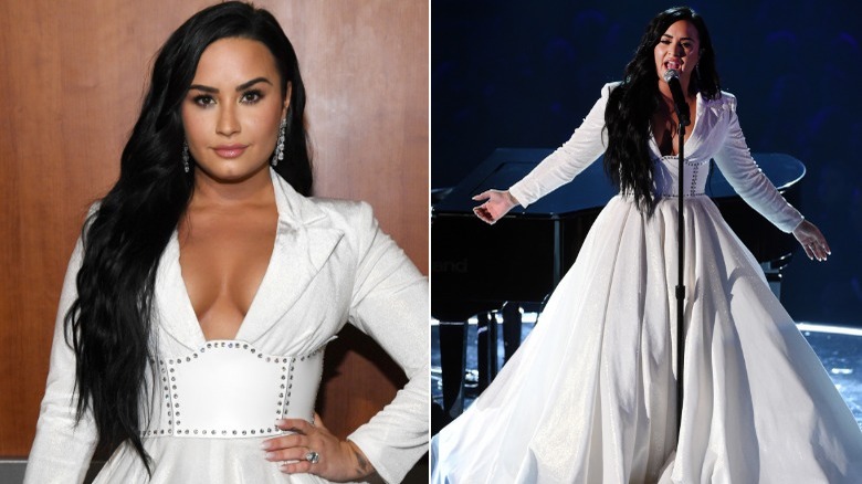 Demi Lovato in a white ball gown