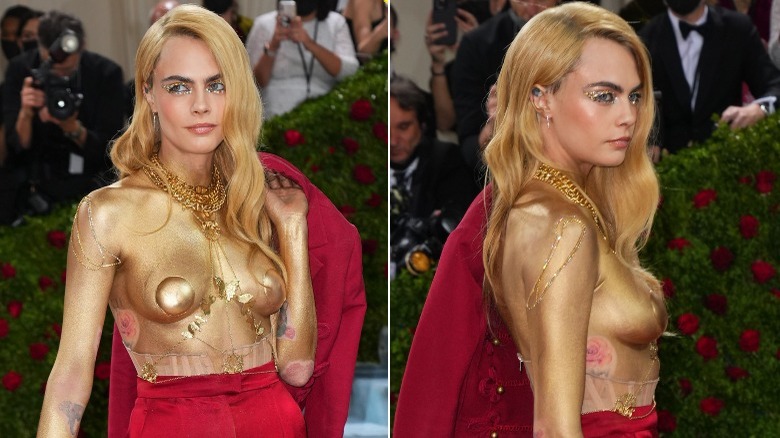 Cara Delevigne poses at the 2022 Met Gala