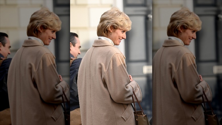 Elizabeth Debicki photographed on set as Princess Diana