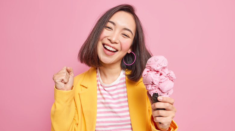 A woman enjoying ice cream