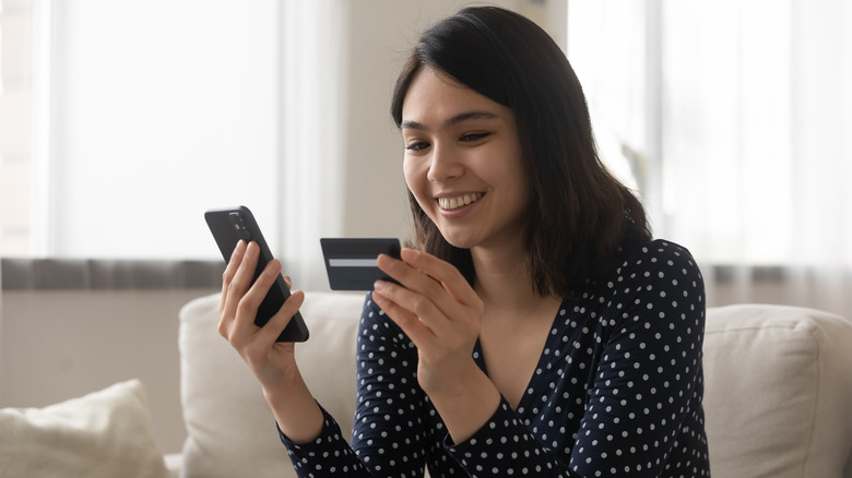 A woman checking her bank account