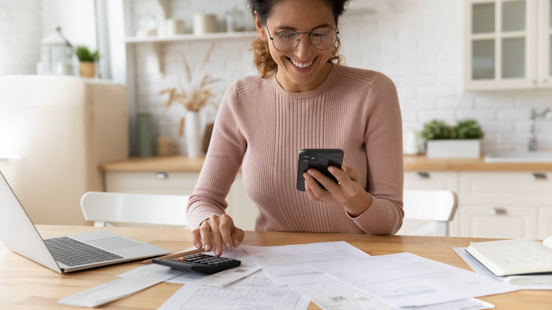 A woman working on her budget