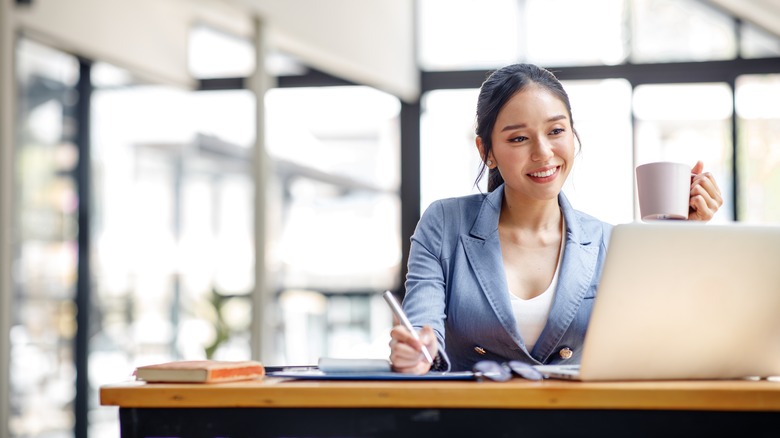 Woman working on her budget