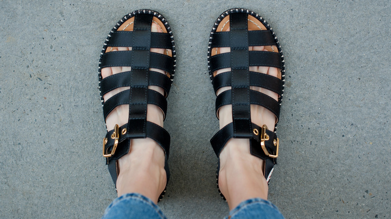 Black fisherman style sandals