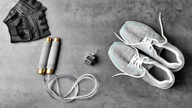 Jump rope, tennis shoes, and fitness gear