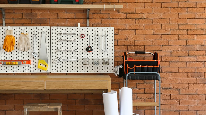 Pegboard with tools