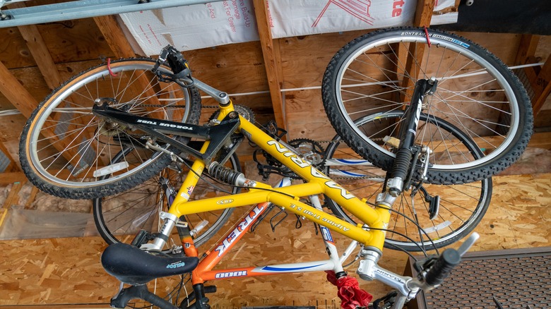 Bikes hanging from the ceiling