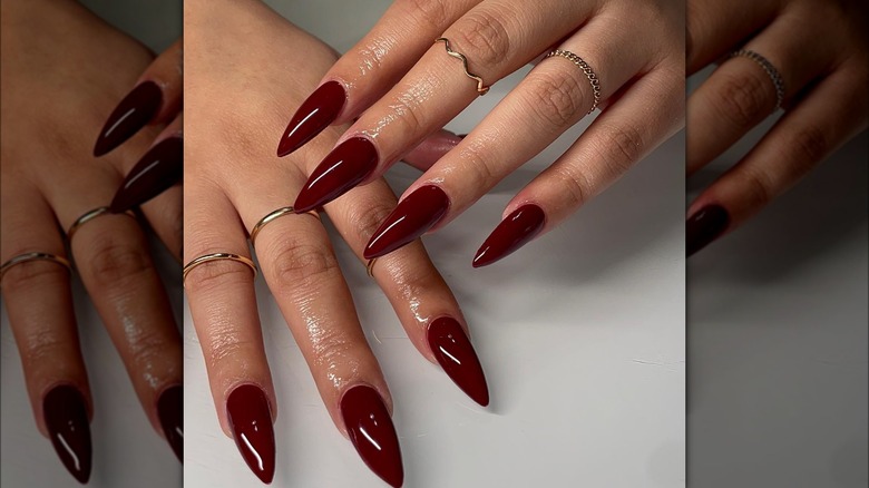 Red almond-shaped nails